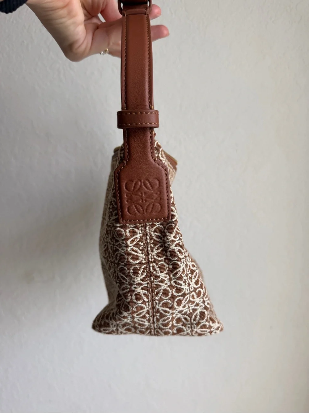 Loewe Small Anagram Cubi Bag Brown Jacquard and Leather
